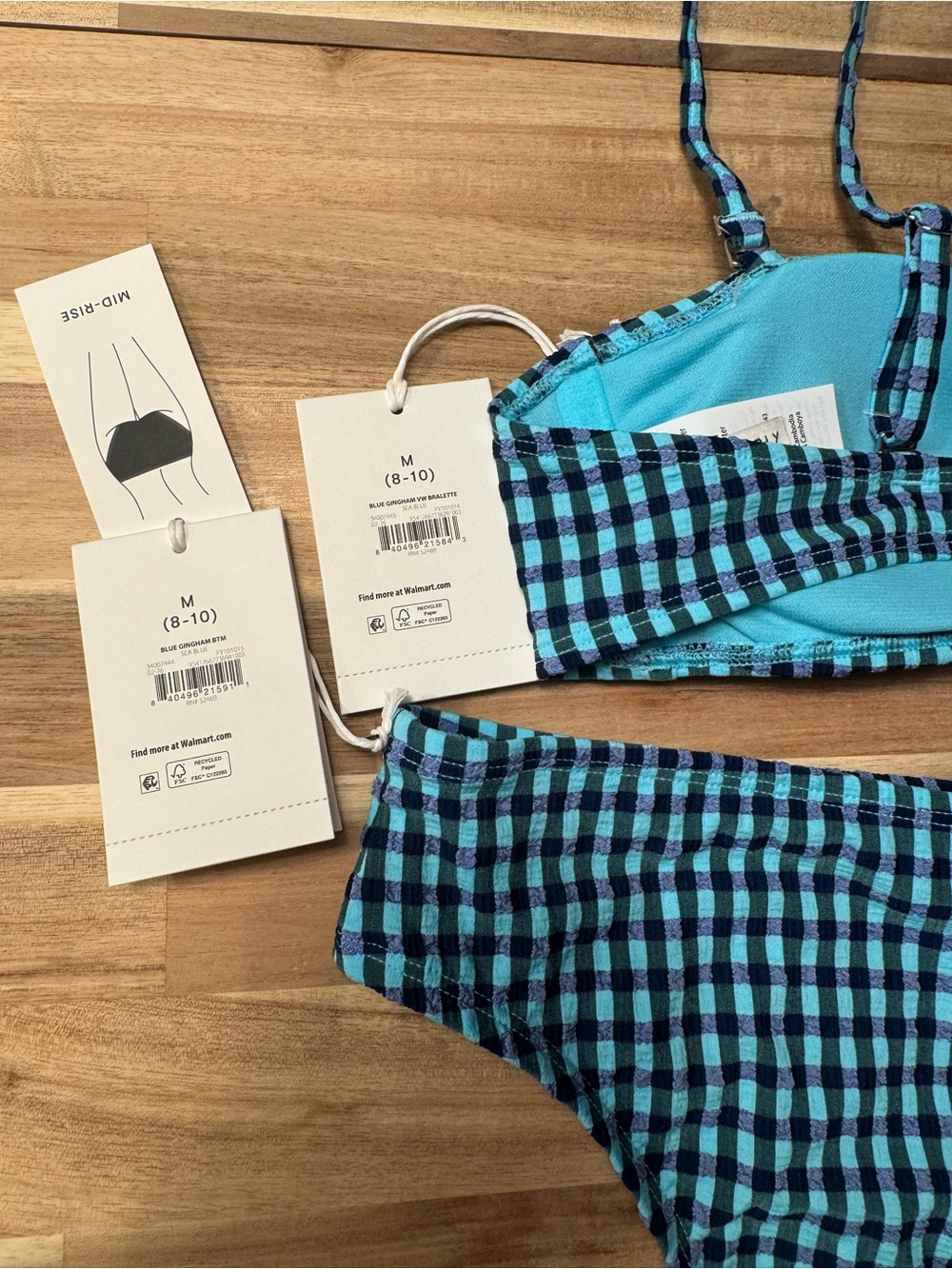 Navy Blue and light Blue Gingham Print Bikini Set in Size Medium - Picture 3 of 3